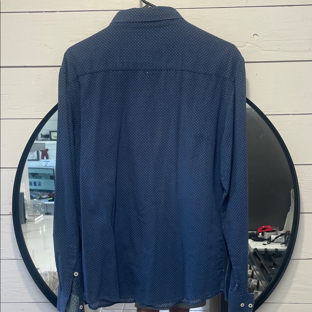 Navy Patterned Button-Down Shirt Tagged XXL (Fits Like Large) – Great Condition - Picture 3 of 3